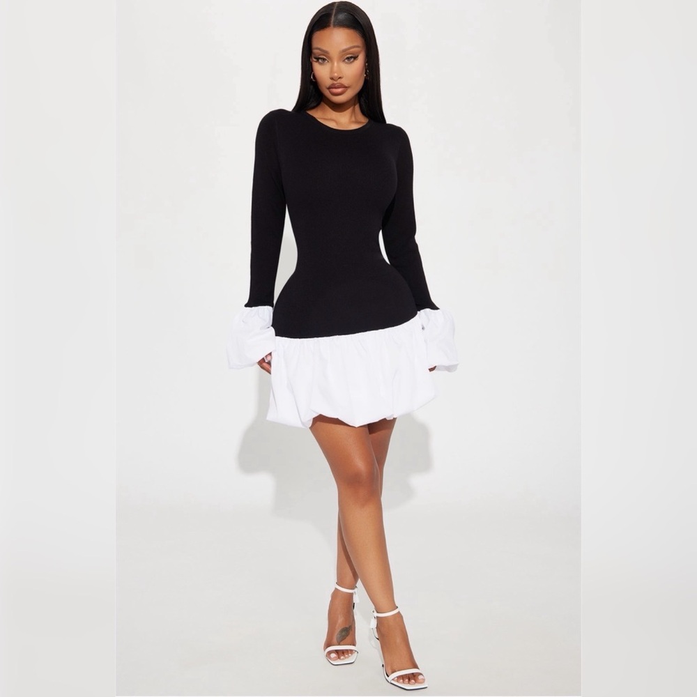 NWT Black and White Bubble Hem Dress